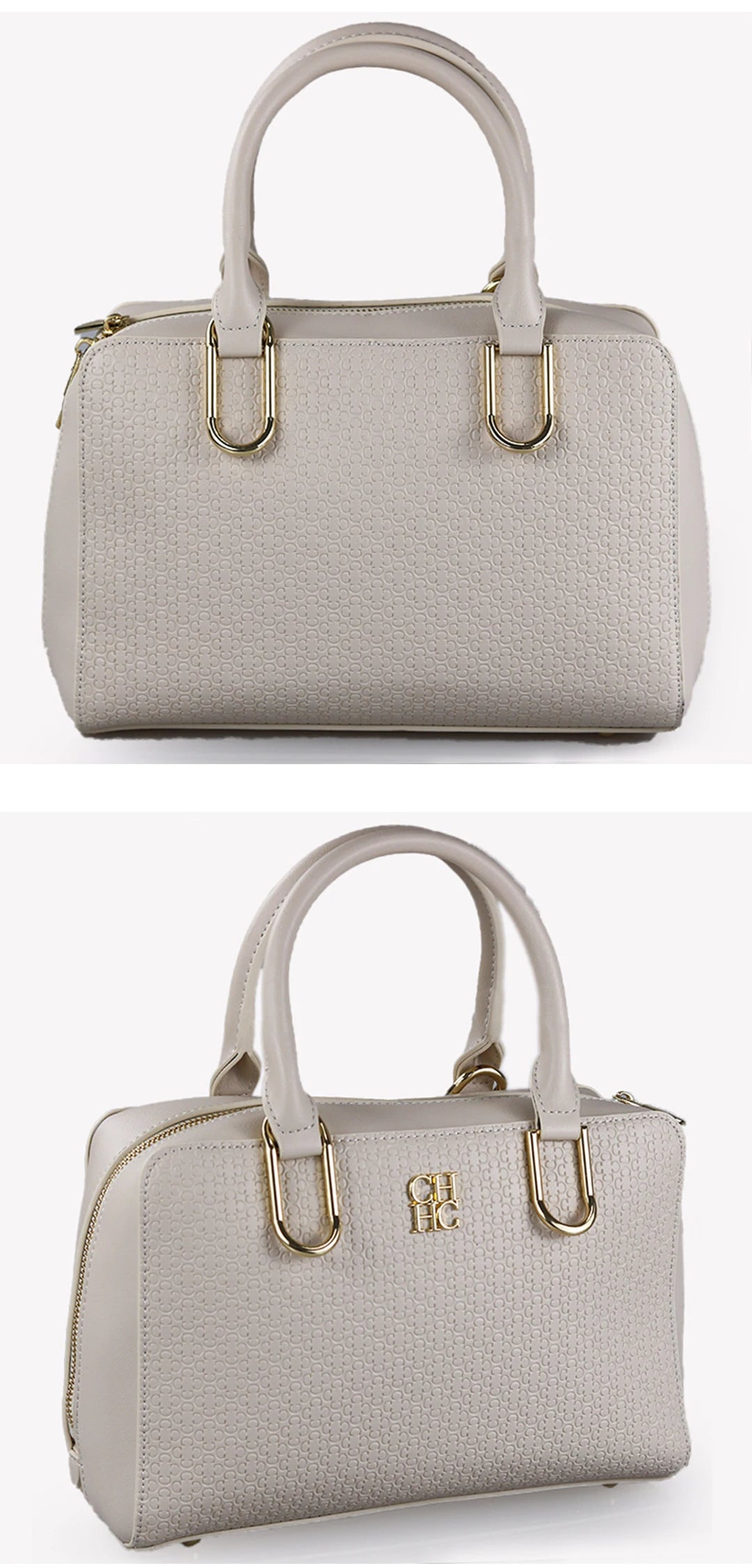 CH Luxury Boston Bag Women Woven Texture PU Leather Top Handle Handbag Metal Hardware Zipper Shoulder Bag for Daily Commute