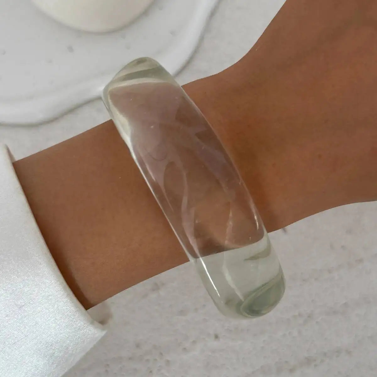 Salircon 3 Styles Punk Geometric Clear Acrylic Resin Wide Bangles for Women Trendy Silver Color Metal Bracelets Couple Jewelry