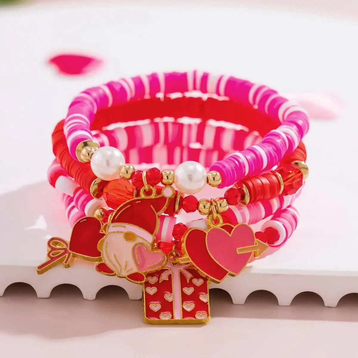 Salircon 4Pcs/Set Bohemia Soft Ceramic Acrylic CCB Beaded Chain Pink Crystal Heart Pendant for Women Christmas Jewelry 2026 New