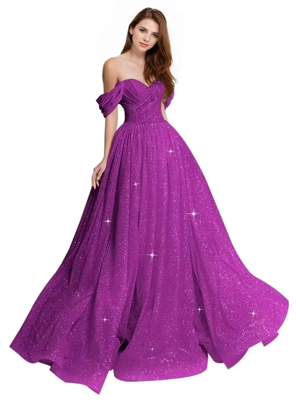 Sexy Long Ball Gown Party Evening Dresses Sparkly Tulle Prom Dress 2026 Off The Shoulder Formal Dresses for Women Glitter A Line