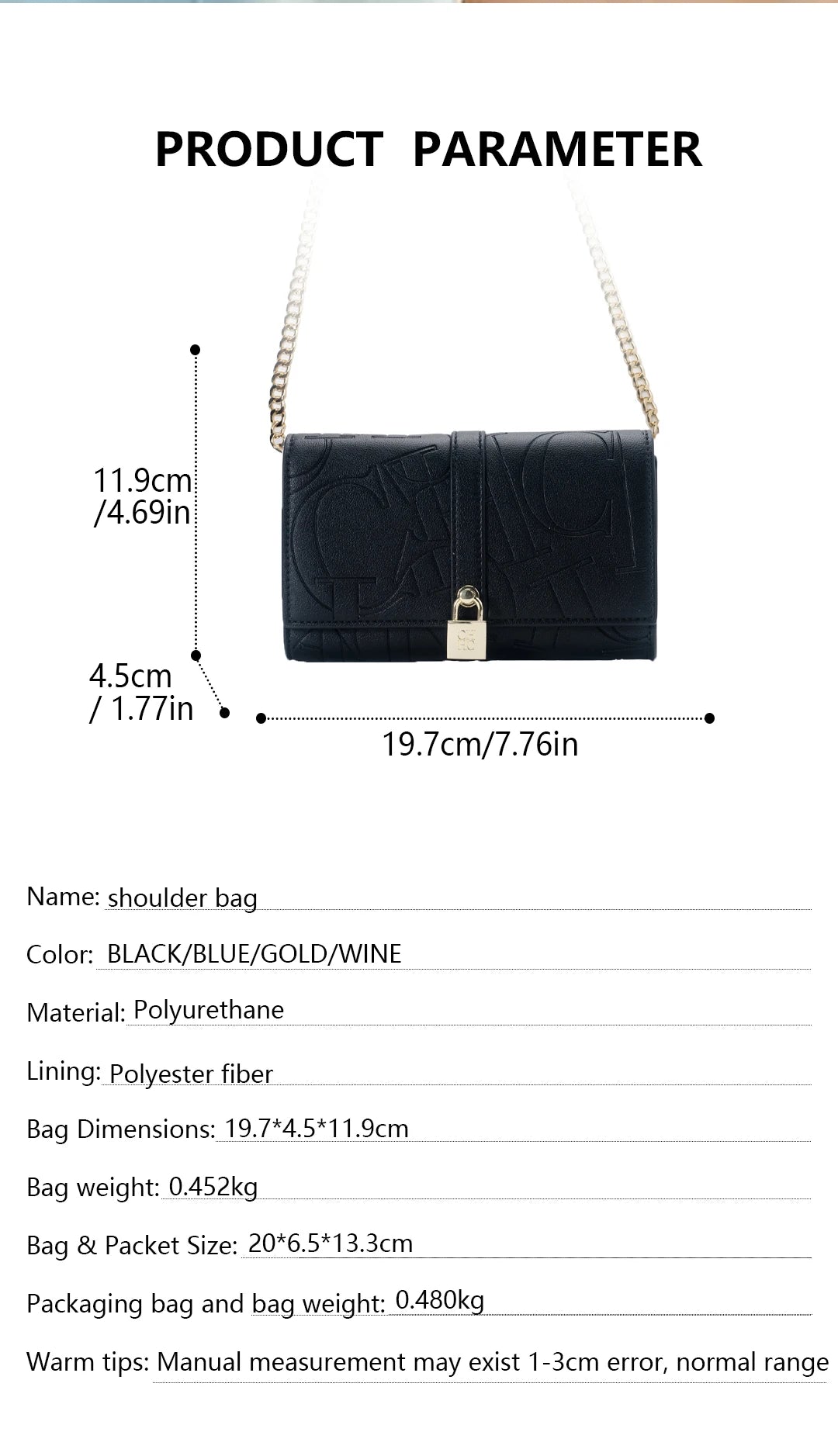 CH Chain Bag PU Material Solid Color Big Letter Print High Quality Lock Design Women's 2025 Designer New Shoulder Bag
