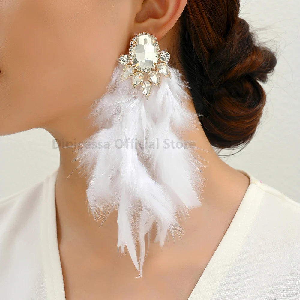 Feather Tassel Charm Elegant Long Dangle Drop Earrings