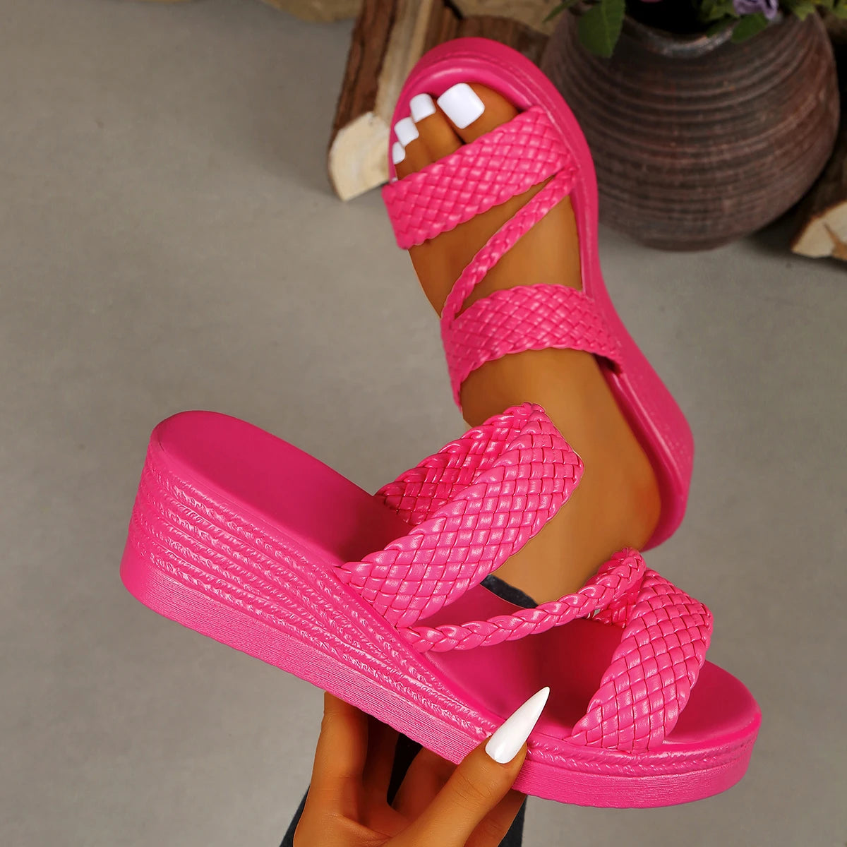 Women Wedges Sandals 2026 New Summer Women Slip on High-heeled Fashion Woman Shoes Comfortable Flower Outdoor Platform Sandals