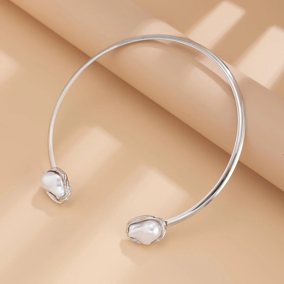 Salircon Elegant Luxury Imitation Pearl Collar Necklace Bangles Ring for Women Trend Opening Choker Bride Wedding Jewelry Set
