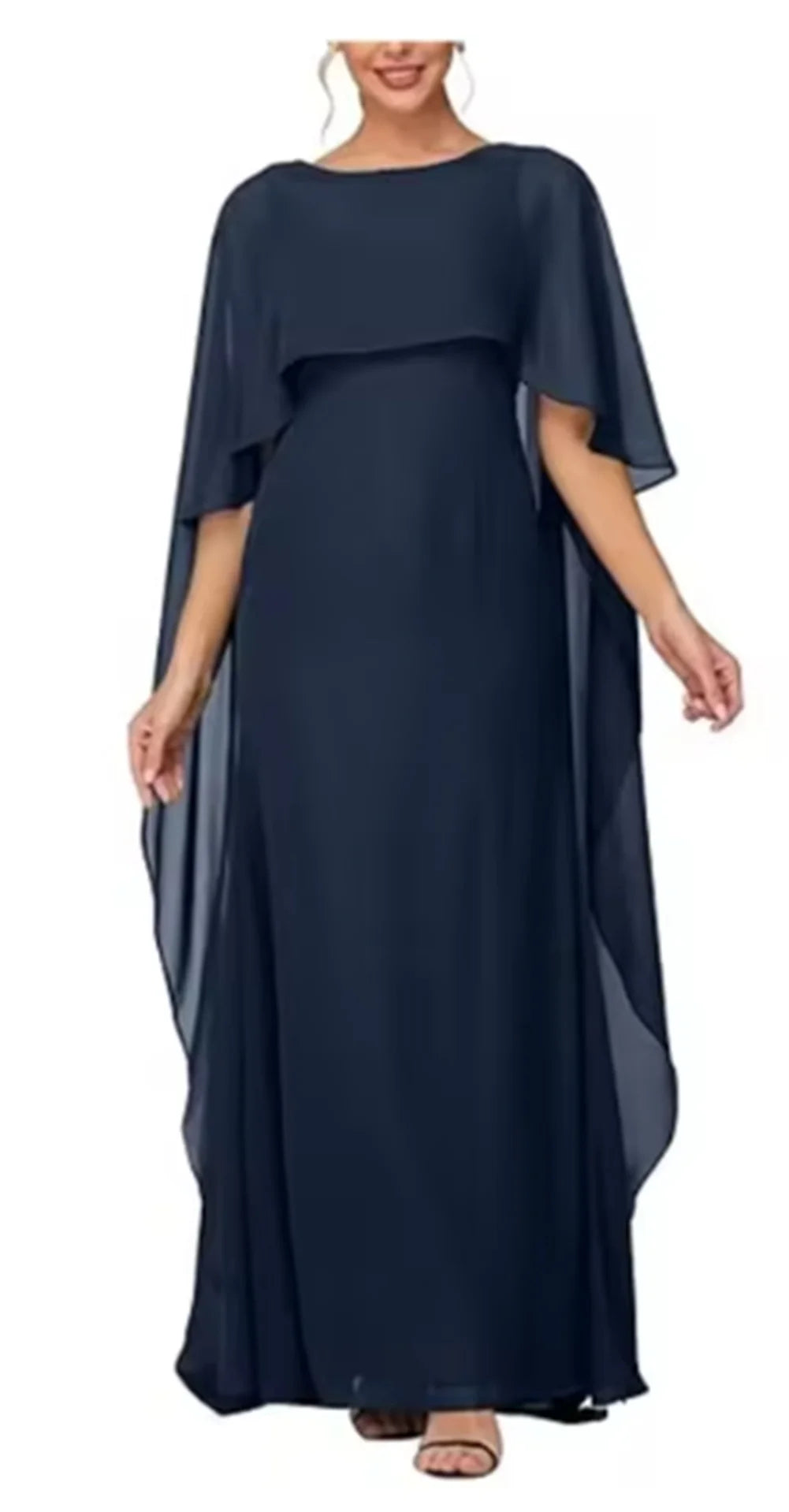 Women's Formal Dress Short Sleeves Scoop Neck Evening Dress Floor Length Chiffon Mother Of The Bride Dresses With Cap