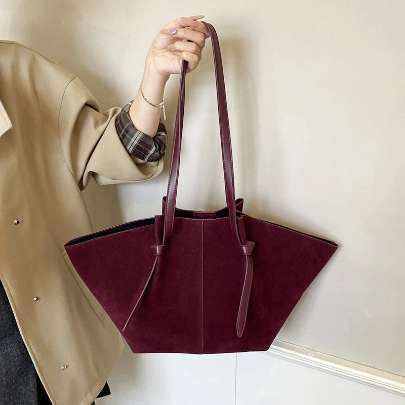Light Luxury Brand Designer Wing Bag Frosted Suede Tote Bag Solid Color Versatile Large Capacity Women Storage Underarm Bags