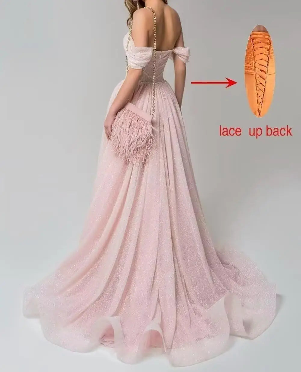 Sexy Long Ball Gown Party Evening Dresses Sparkly Tulle Prom Dress 2026 Off The Shoulder Formal Dresses for Women Glitter A Line