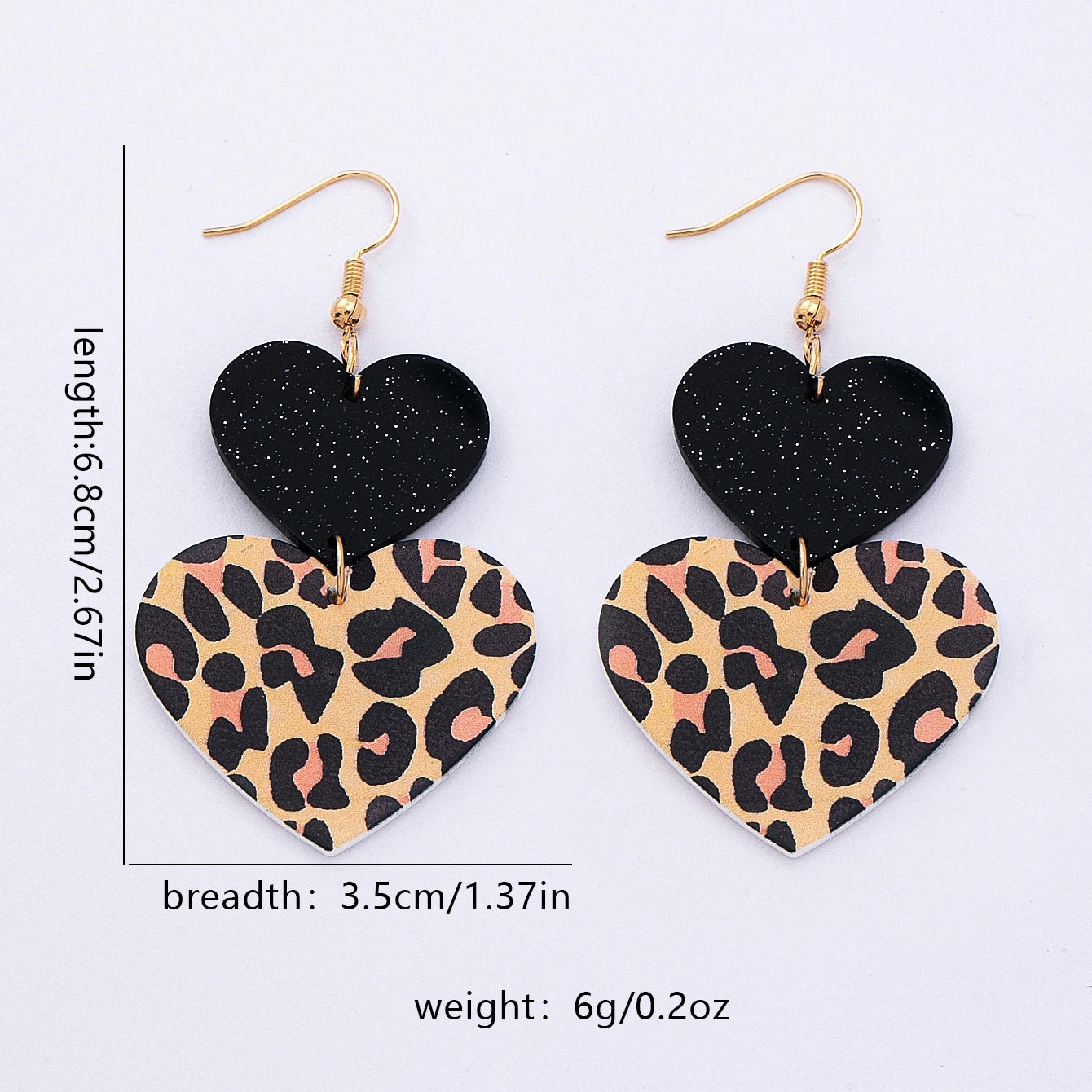 Women's Pendant Earrings Leopard Print Two Hearts Leopard Print Earrings Suitable for Daily Wear and Vacation Wear
