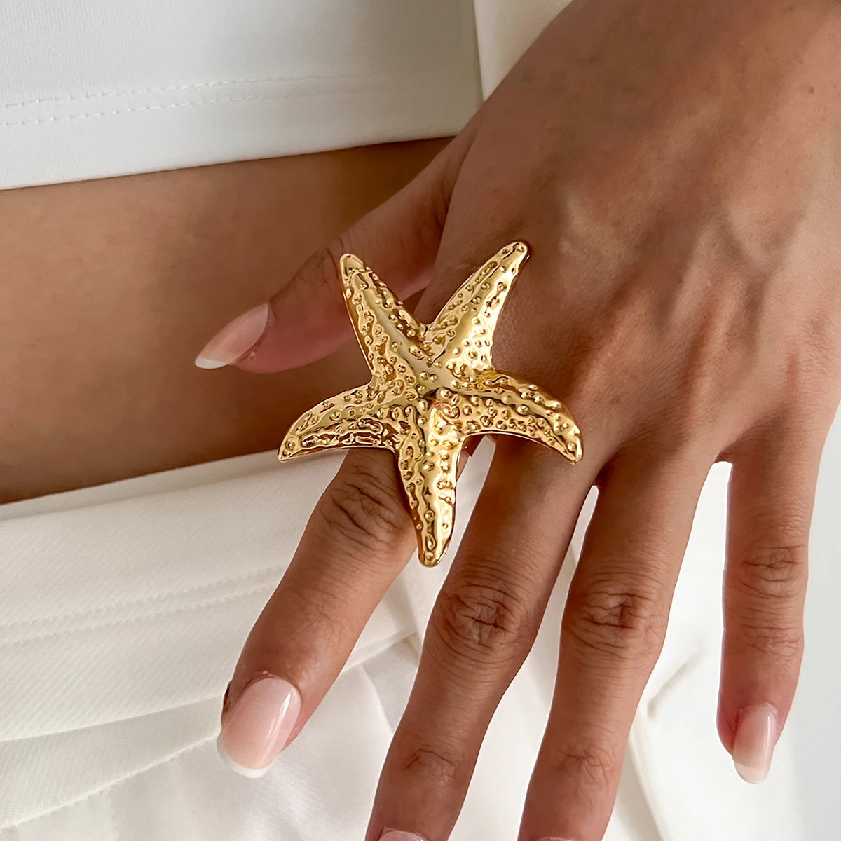 Salircon Exaggerated Vintage Big Starfish Moon Flower Ring for Women Trend Personality Metal Punk Party Finger Ring Jewelry
