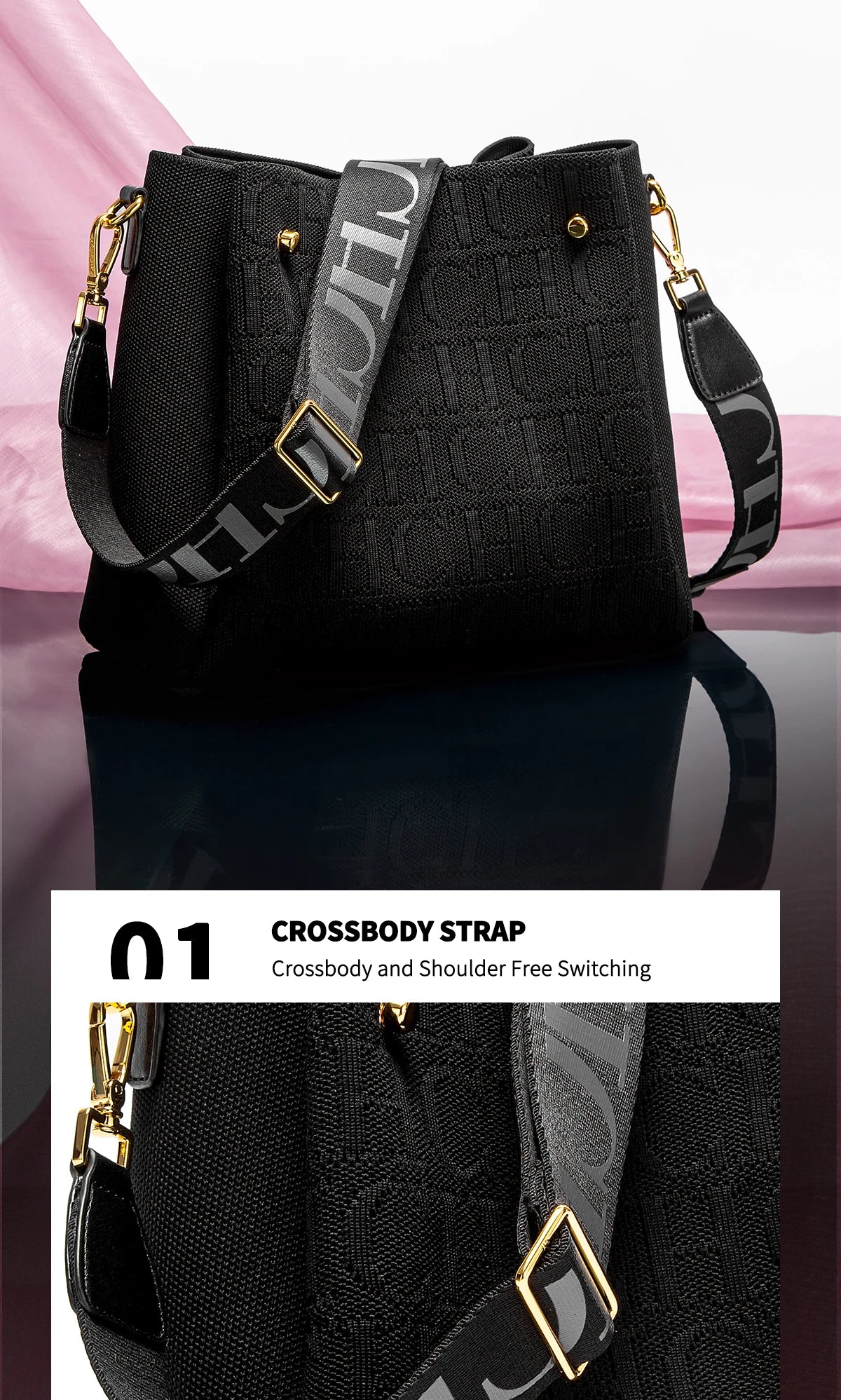 Crossbody Bag Synthetic Leather Purse for Women, Large Capacity 25.5x22.5x13cm Lightweight Bag, 5 Color Options