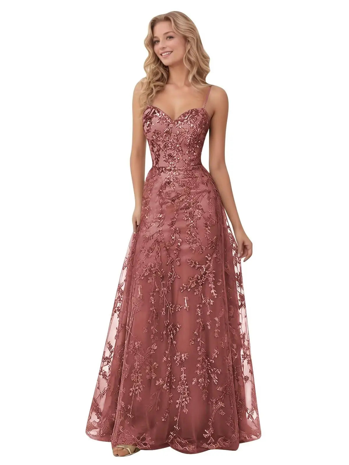 Tulle Formal Dress Laces Spaghetti Strap Sparkly Prom Dress for Women Long Evening Party Gown Formal Dress Women Elegant