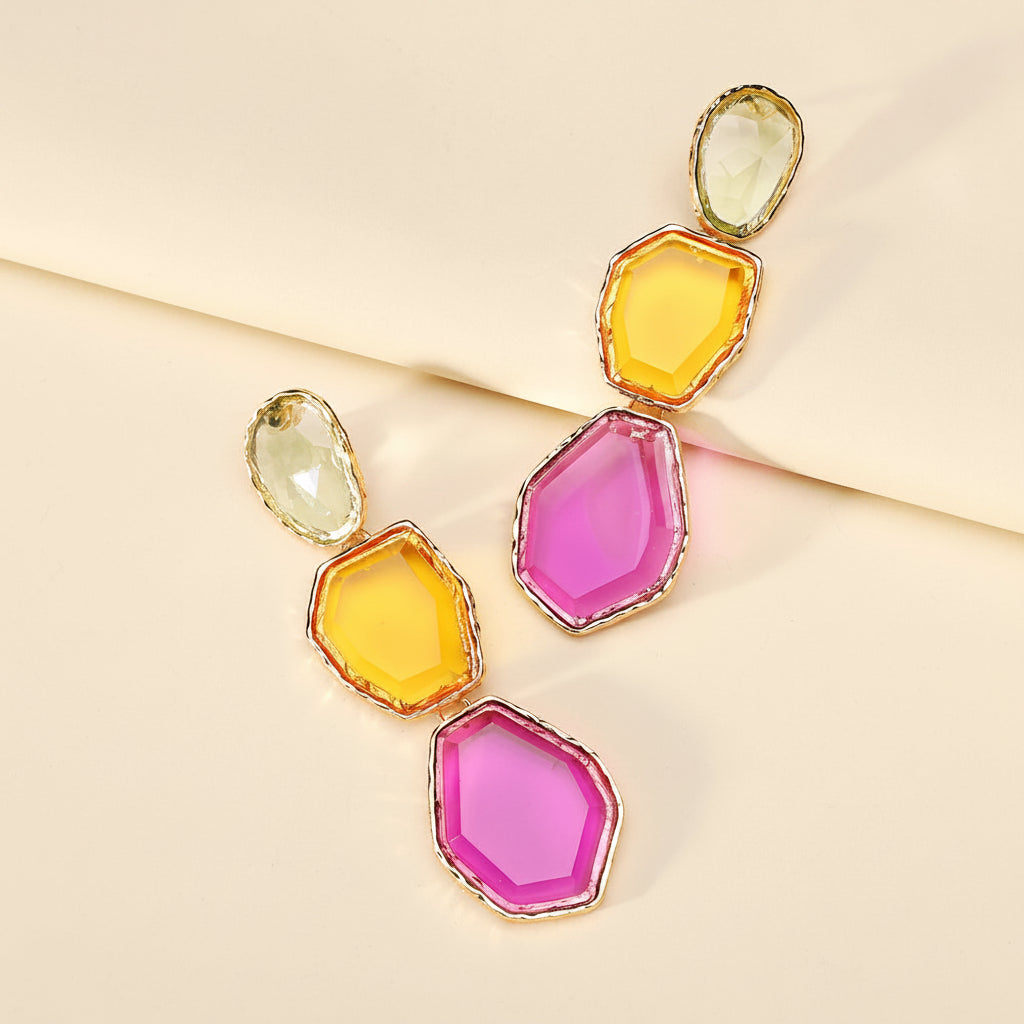 Creative Design Popular Luxury Geometric Resin Charm Long Dangle Drop Earrings For Women Trend Unusual Pendant Jewelry Gift