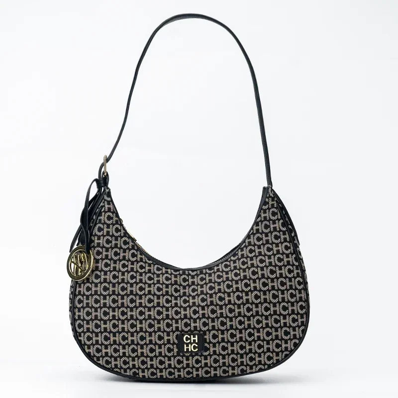 CH Women's Shoulder Bag Monogram Print Chic Retro Bag Spacious Capacity PU Material Letter Printed Design Underarm Bag