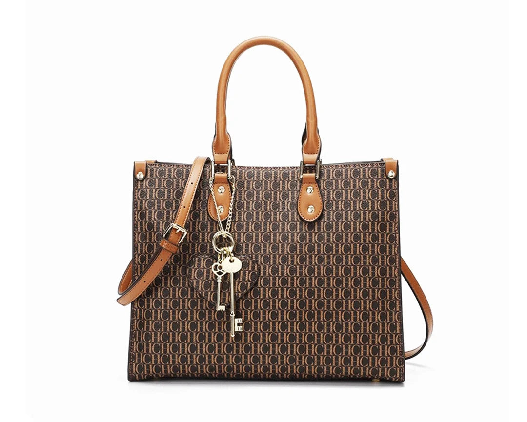 High Quality Hardware Tote Bag with Pendant Minimalist Style Letter Print Large Capacity New Brand Women's Commuter Shoulder Bag