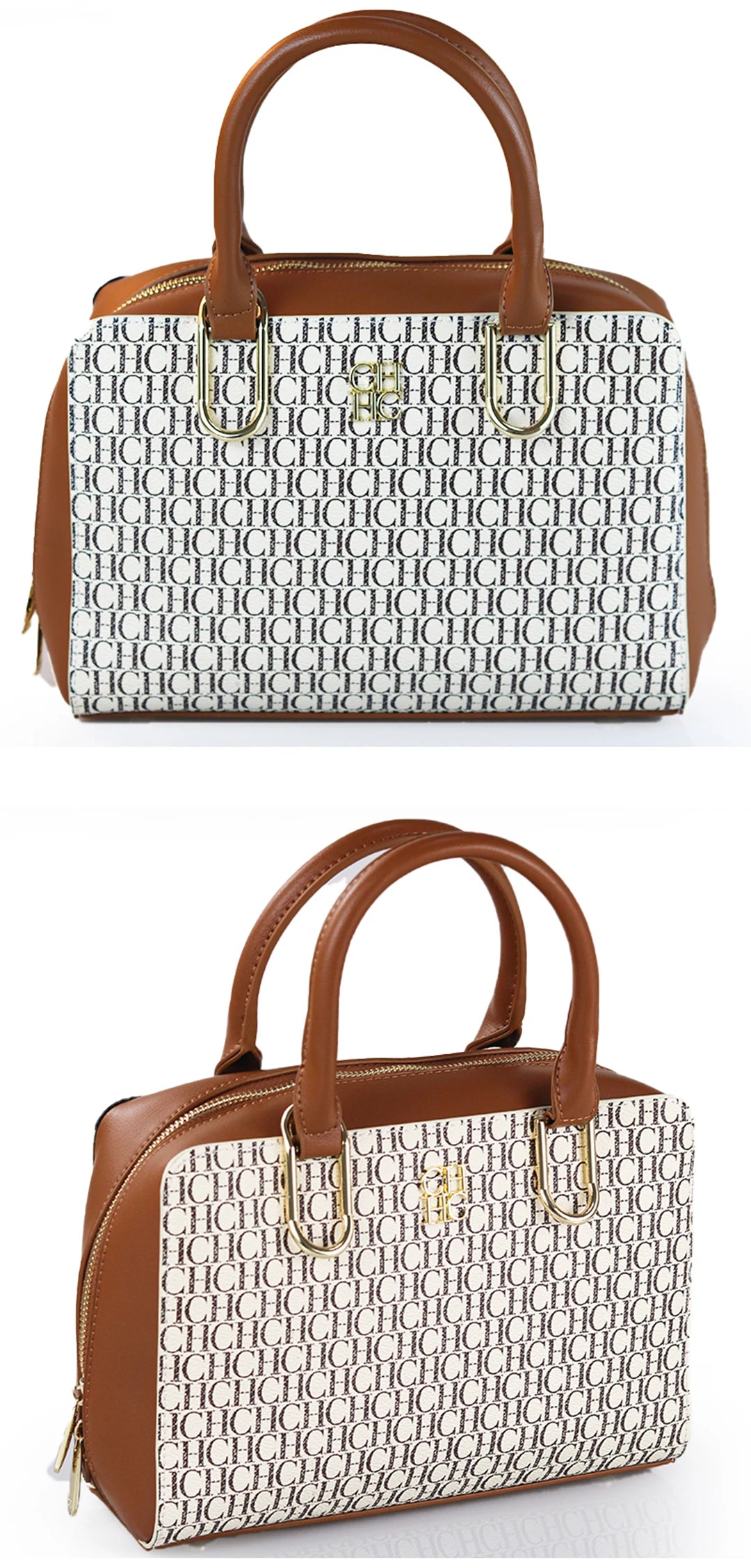 CH Luxury Boston Bag Women Woven Texture PU Leather Top Handle Handbag Metal Hardware Zipper Shoulder Bag for Daily Commute