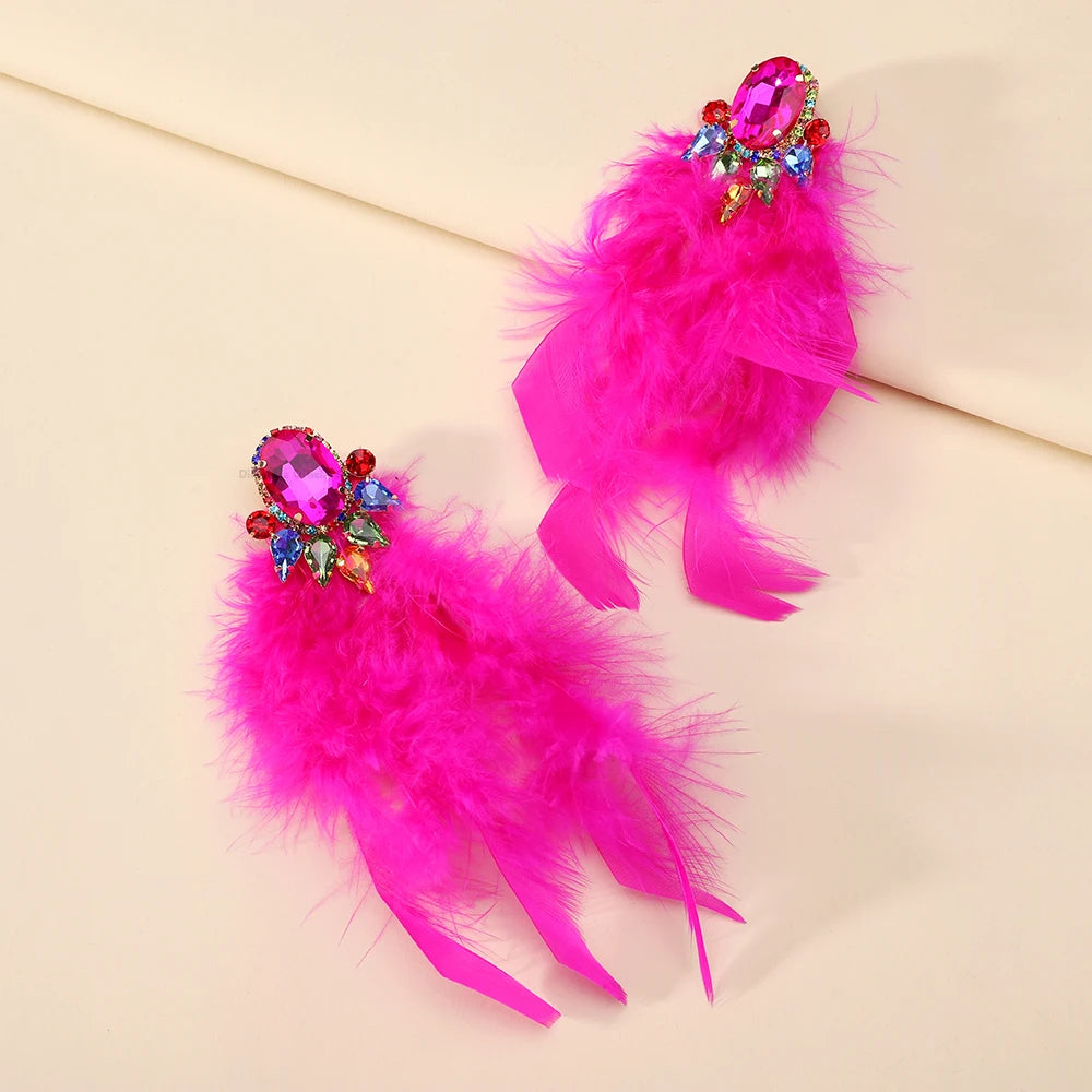Feather Tassel Charm Elegant Long Dangle Drop Earrings