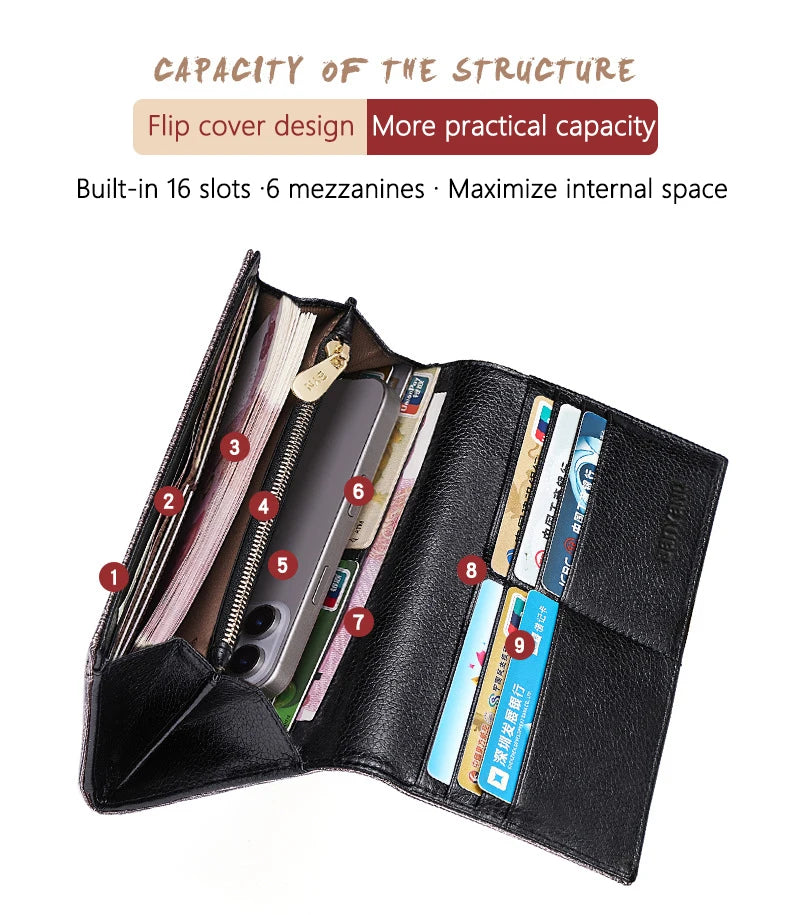 2025 New Women's Wallet, Long Wallet, Pearl D-Buckle, Large Capacity, Multiple Slots, Genuine Cowhide Wallet, Clutch Bag