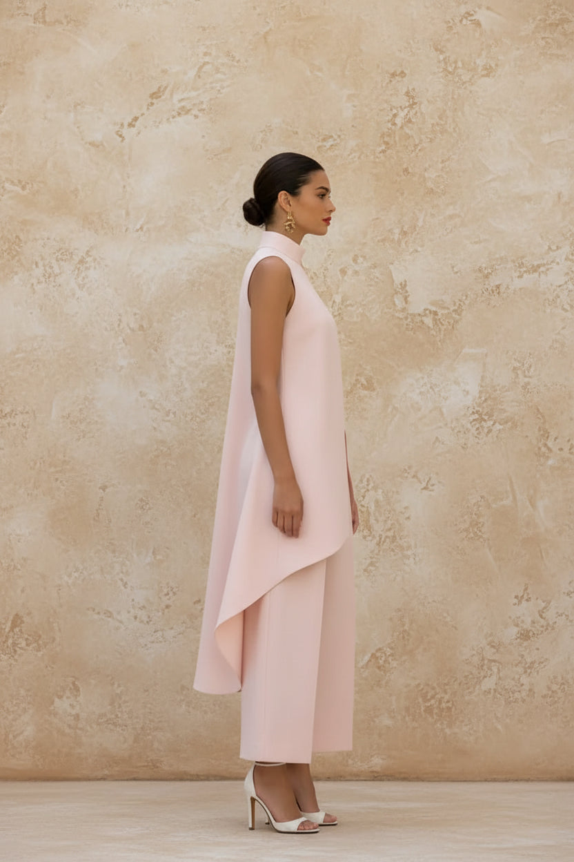 Sleeveless High Neck Asymmetrical Layered Wide Leg Jumpsuit for Women Elegant Formal Evening Wear
