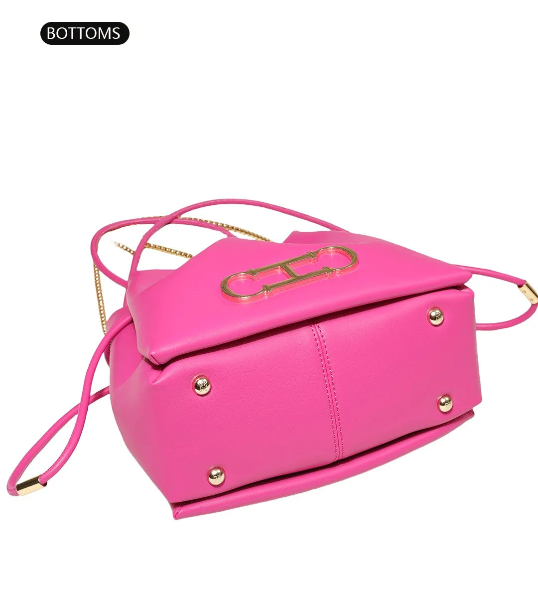 Elegant Drawstring Bucket Bag 2026 Shoulder Handbag with Gold CH Logo Versatile Chain Strap Crossbody Purse for Ladies