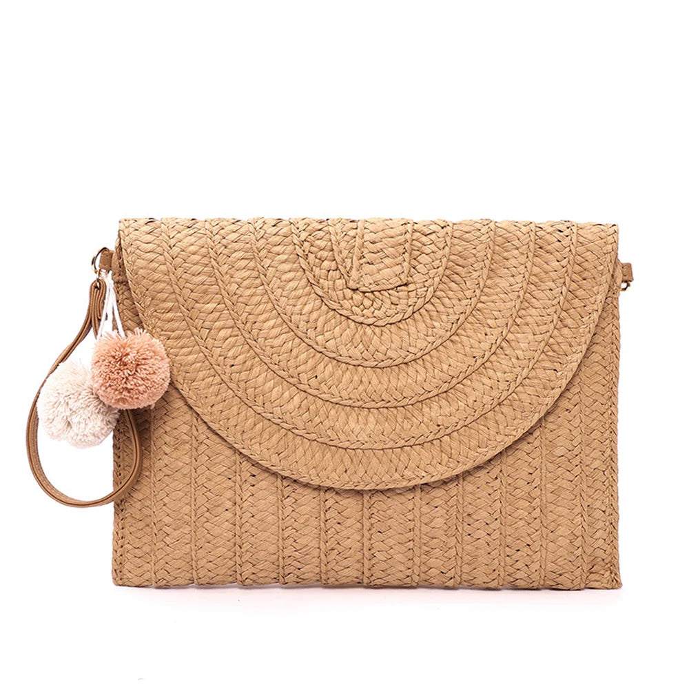 Handmade Ladies Straw Woven Bags Women Summer Holiday Beach Casual Clutch Purse Elegant Shoulder Handbag Raffia Envelope Wallets