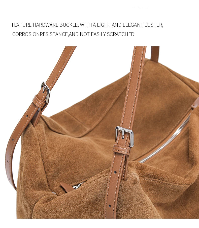 Women's Natural Nuede Genuine Leather Handbags Ladies large capacity Tote Bag Female Design Luxury Commuting Yoga Bag  hobo bag