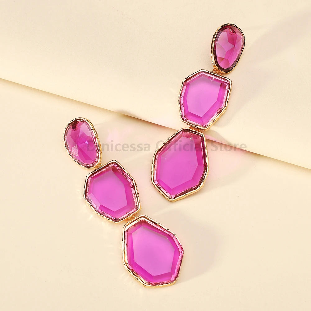 Creative Design Popular Luxury Geometric Resin Charm Long Dangle Drop Earrings For Women Trend Unusual Pendant Jewelry Gift
