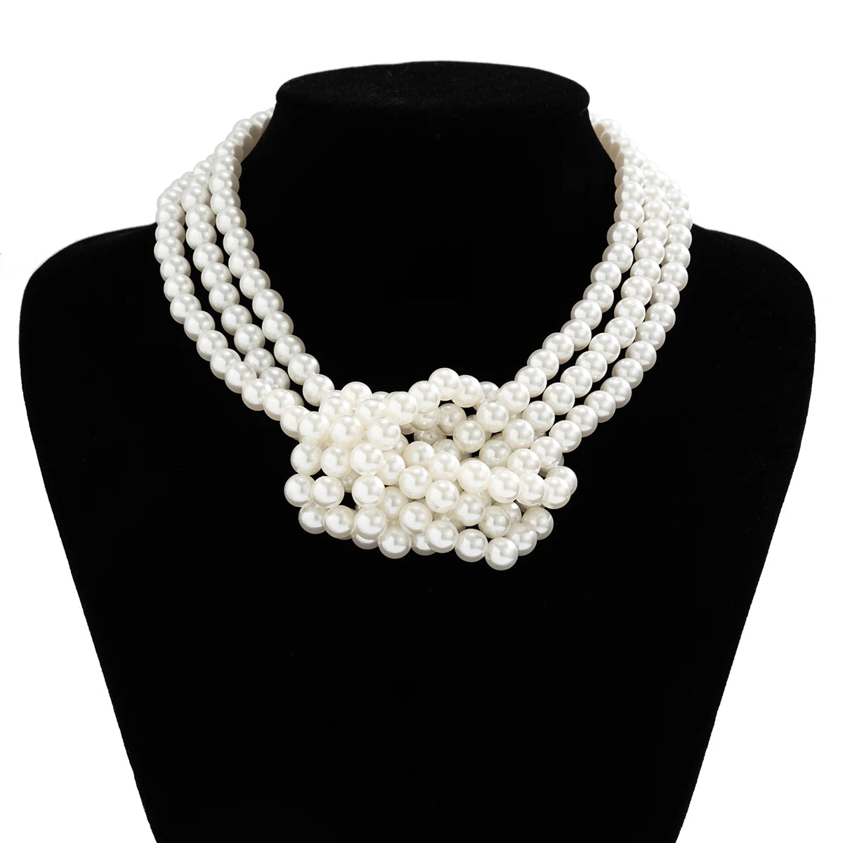 Salircon Gothic Multi-layer Imitation Pearl Chain Necklace Punk Knot Bead Chain Choker Necklace Women's Banquet Party Jewelry