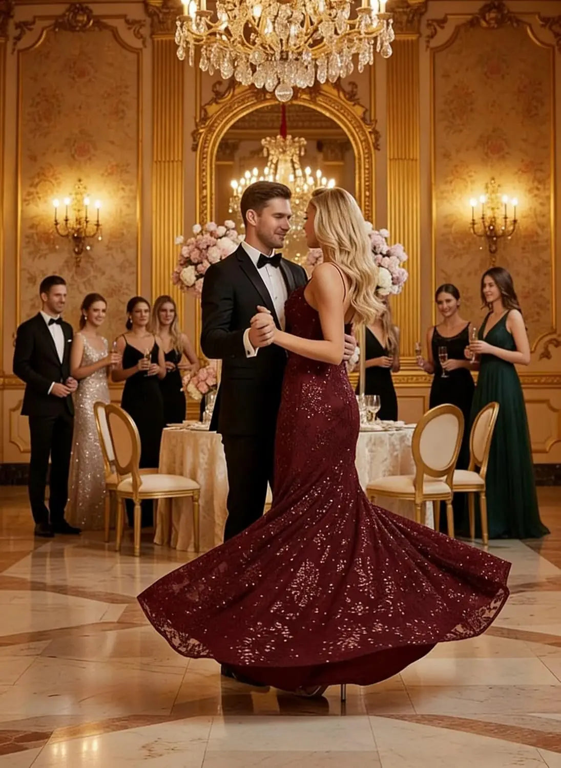 Lace Sequin Long Prom Dresses for Women 2026 Sparkly Pleated A Line Formal Evening Ball Gown Women Elegant Party Dresses