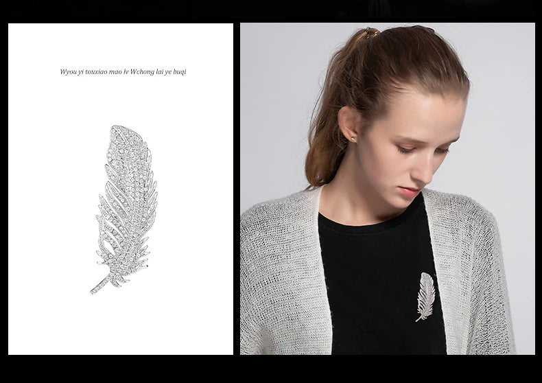SKEDS Luxury Feather Crystal Brooches For Women Fashion Rhinestone Banquet Party Jewelry Accessories Vintage Badges Brooch Pin