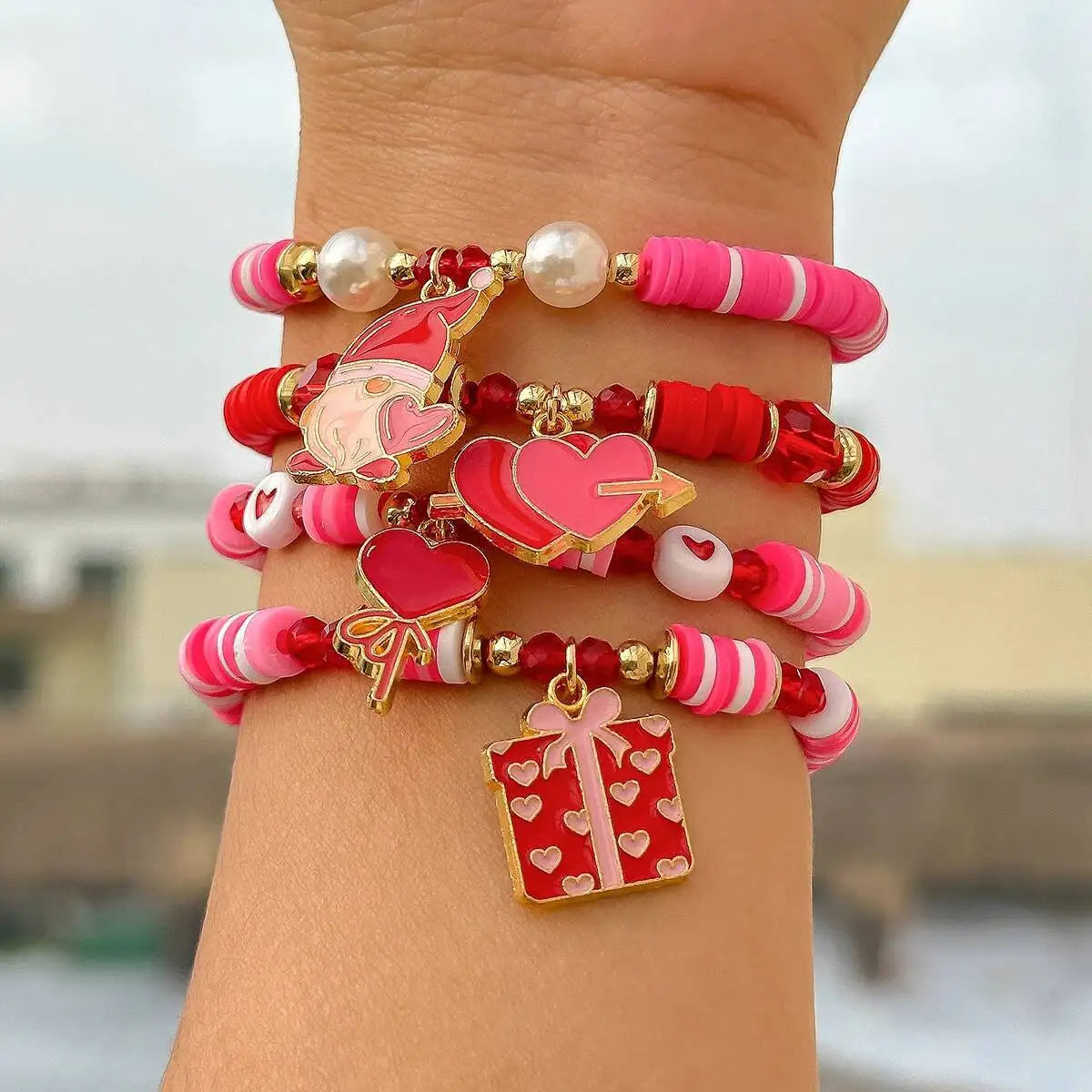 Salircon 4Pcs/Set Bohemia Soft Ceramic Acrylic CCB Beaded Chain Pink Crystal Heart Pendant for Women Christmas Jewelry 2026 New