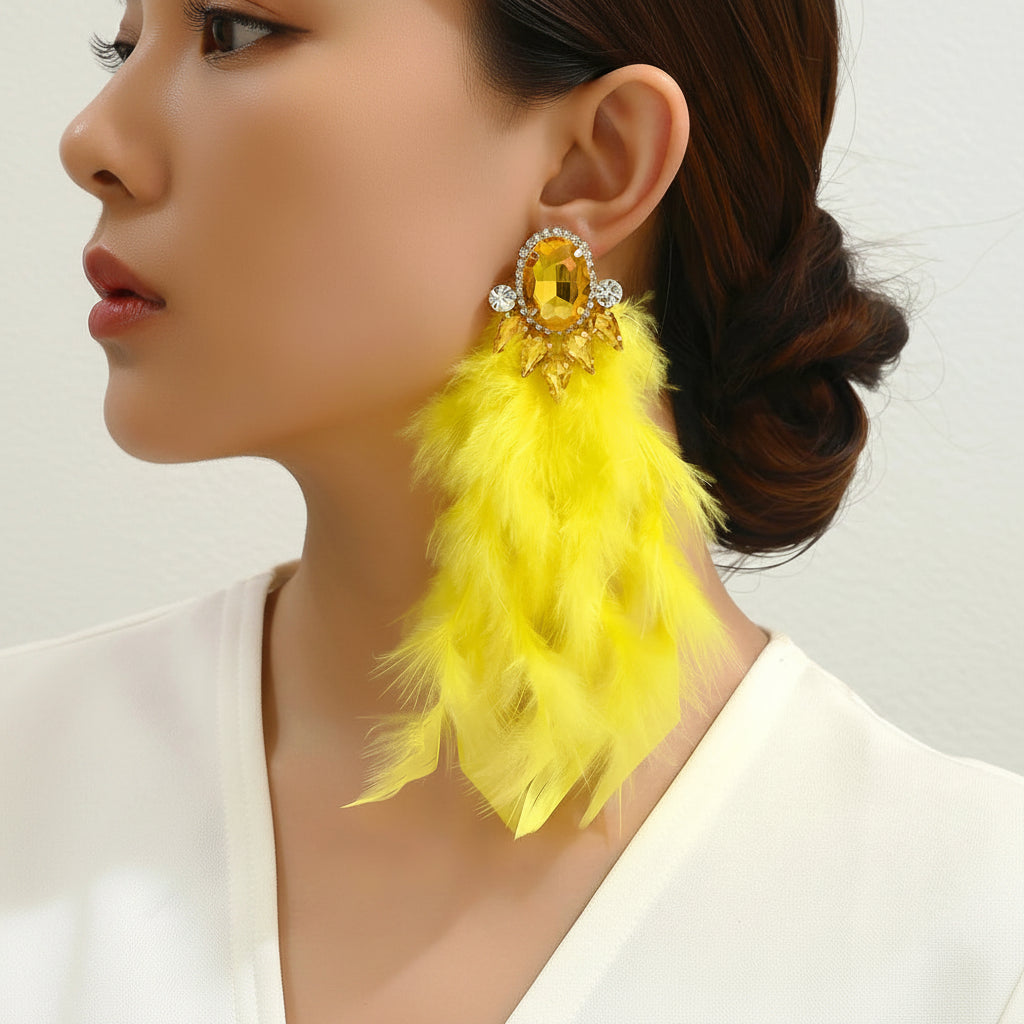 Feather Tassel Charm Elegant Long Dangle Drop Earrings