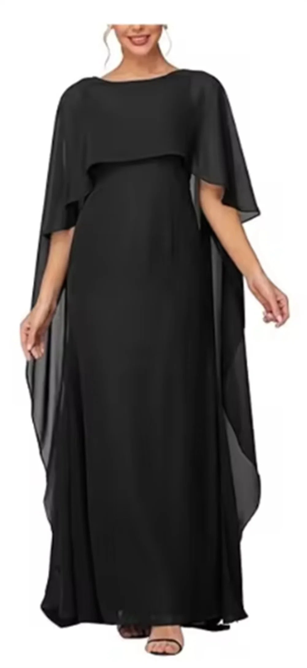 Women's Formal Dress Short Sleeves Scoop Neck Evening Dress Floor Length Chiffon Mother Of The Bride Dresses With Cap