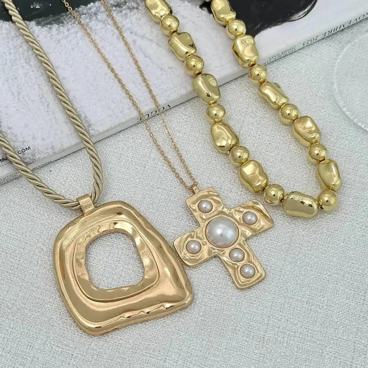 KunJoe New Trendy Hollow Out Square Geometric Pendant Necklace Set for Women Adjustable Rope Chain Choker Necklace Party Jewelry