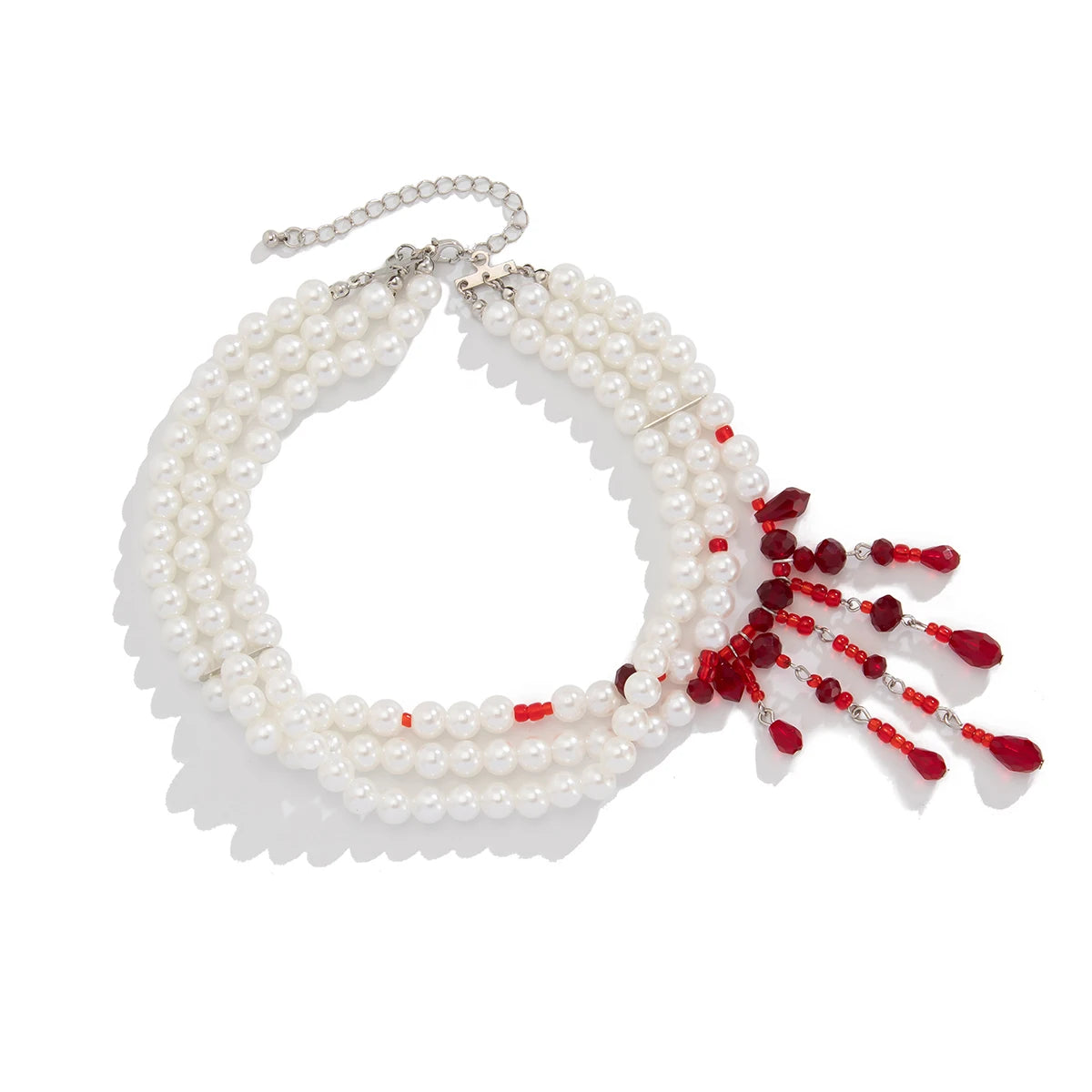 Salircon Dripping Blood Imitation Pearls Men Necklace Halloween Choker Gothic Style Pearls Creative Tassel Choker Necklace