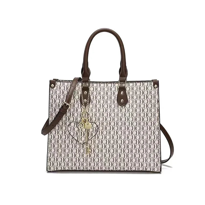 High Quality Hardware Tote Bag with Pendant Minimalist Style Letter Print Large Capacity New Brand Women's Commuter Shoulder Bag