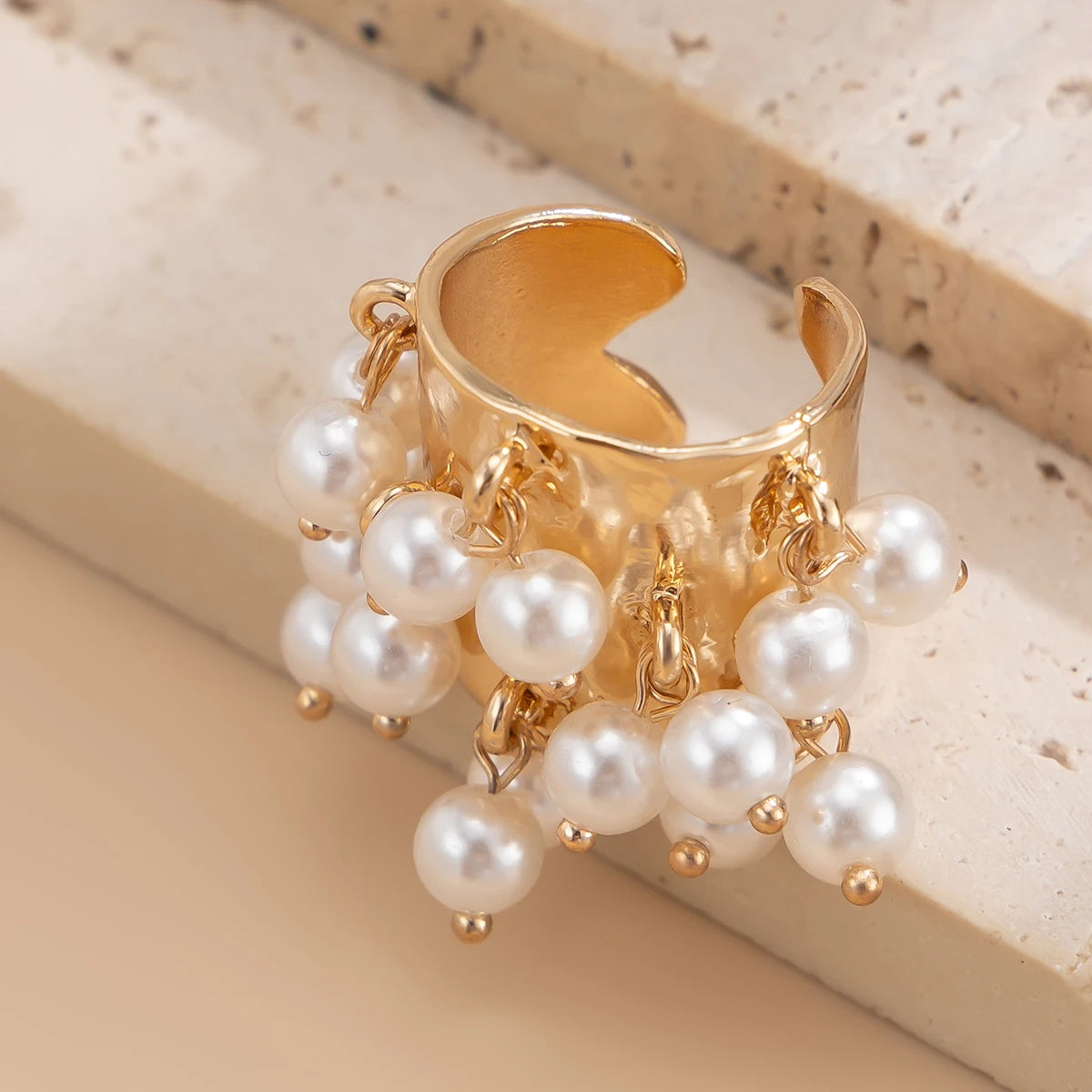 Salircon Trendy Imitation Pearl Stone CCB Small Ball Ring Women's Man 2024 Vintage Street Punk Hip Hop Ring Female Jewelry