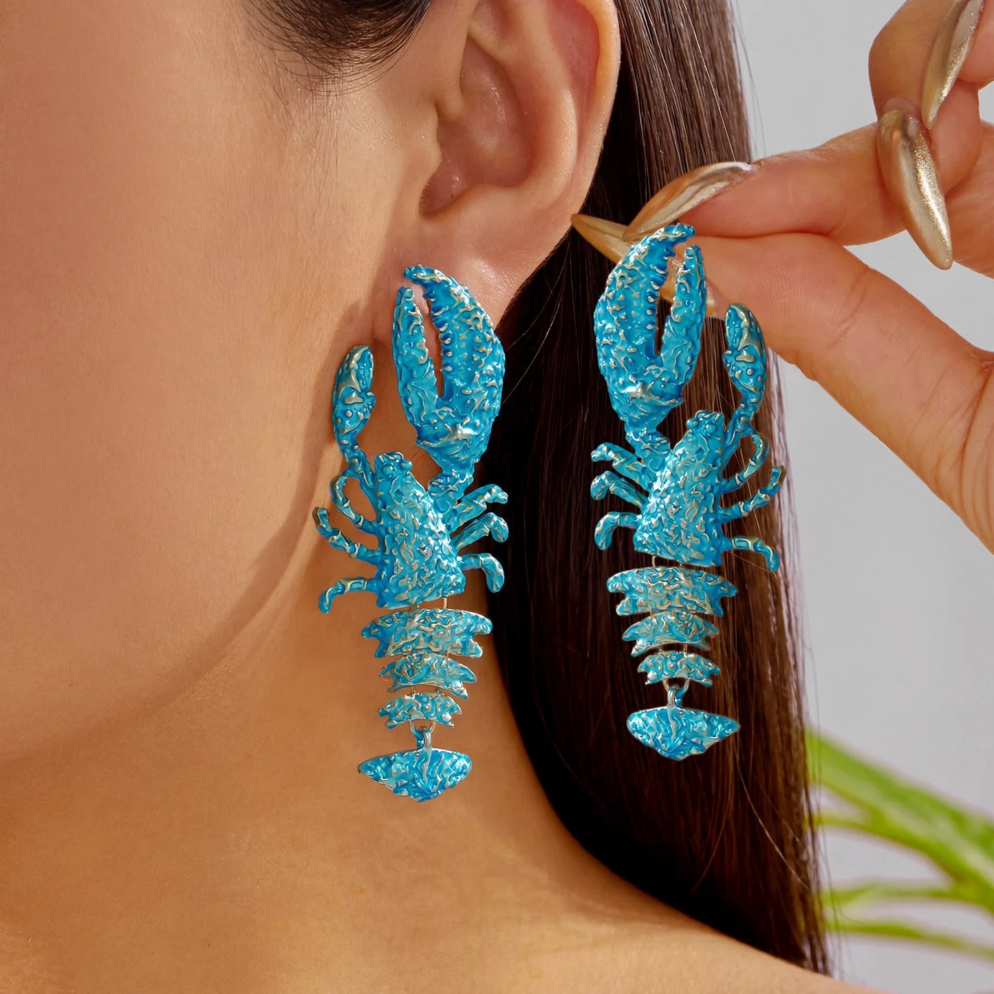 Personality Splicing Lobster Earrings for Women Metal Starfish Shell Animal Dangle Earrings Summer Beach Holiday Party Jewelry