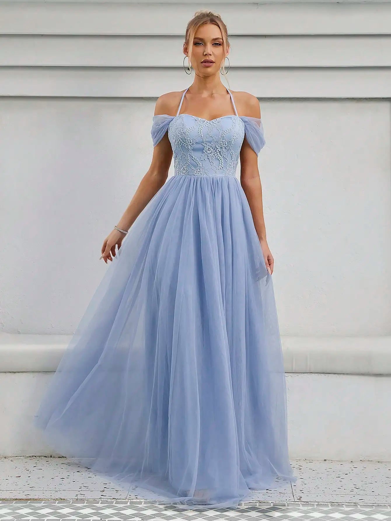 MGIACY    line neck back lace lace mesh pleated bridal gown