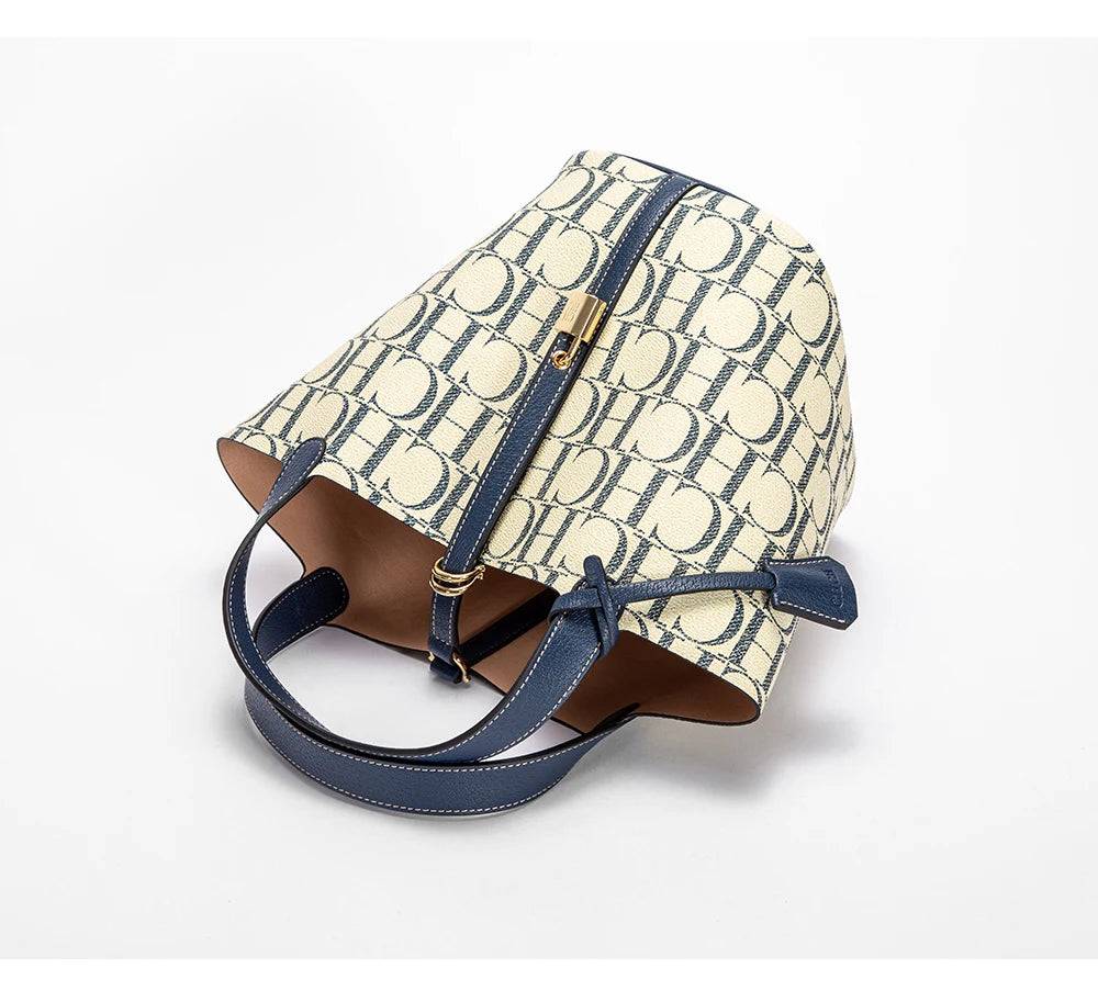 CH Tote Bag For Women Luxury Monogram Leather Handbag Fashion Top Handle Bag Elegant Lock Bucket Bag For Daily Commute