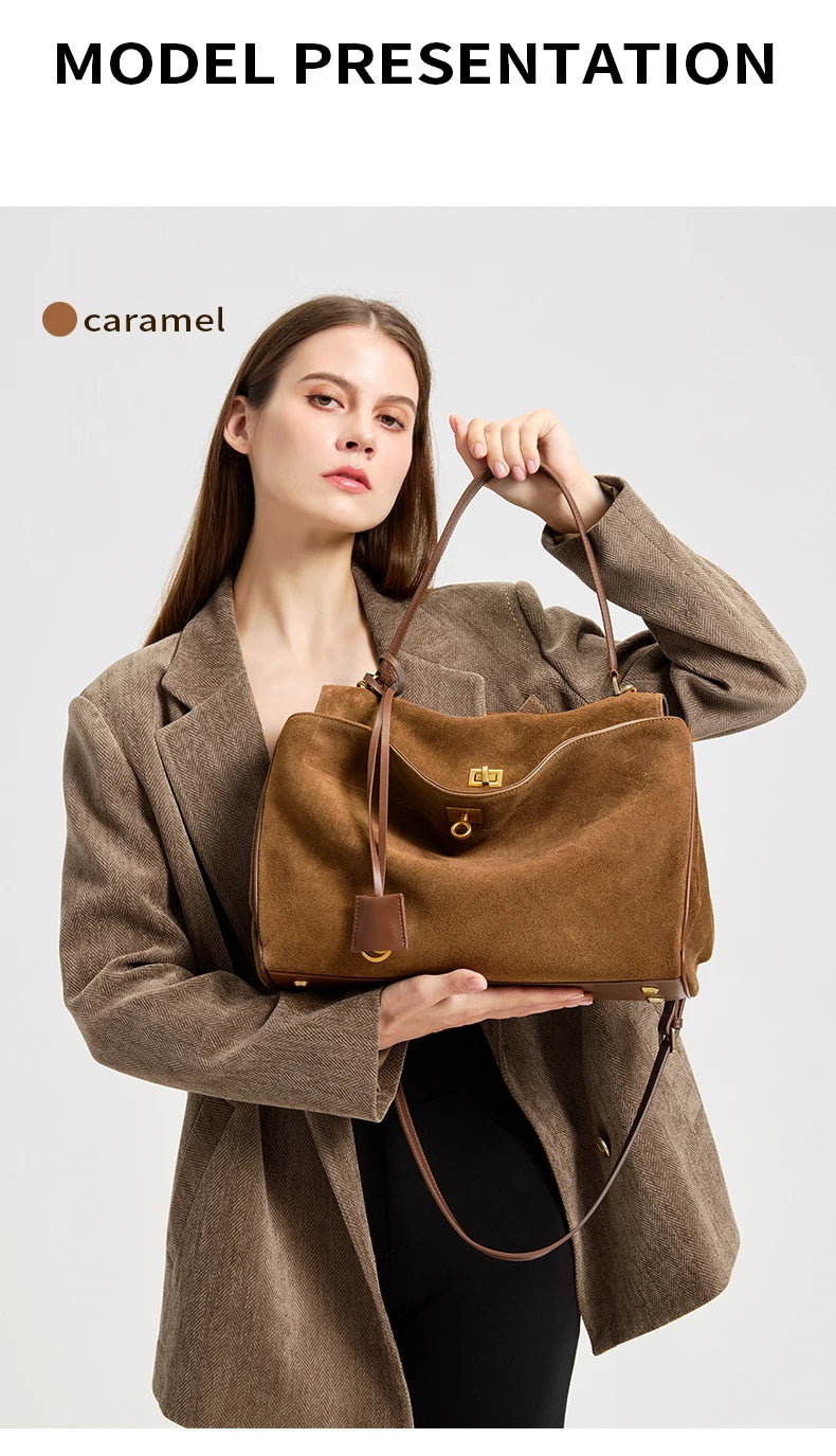 2025 Autumn Winter Women's Suede genuine leather Bag Shoulder Handbag Large Capacity Single Tote Bag Handbag Luxury Designer Bag