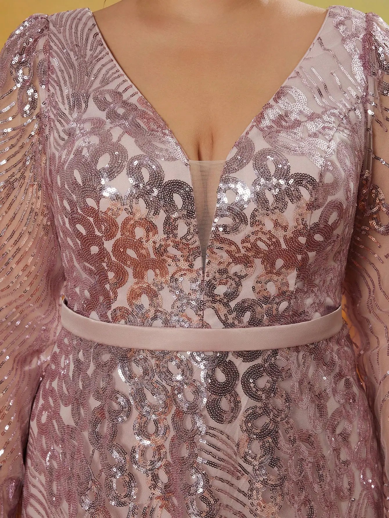 Mgiacy New Arrival V neck Noble Large size Evening gown dress Sequin belt Long dress