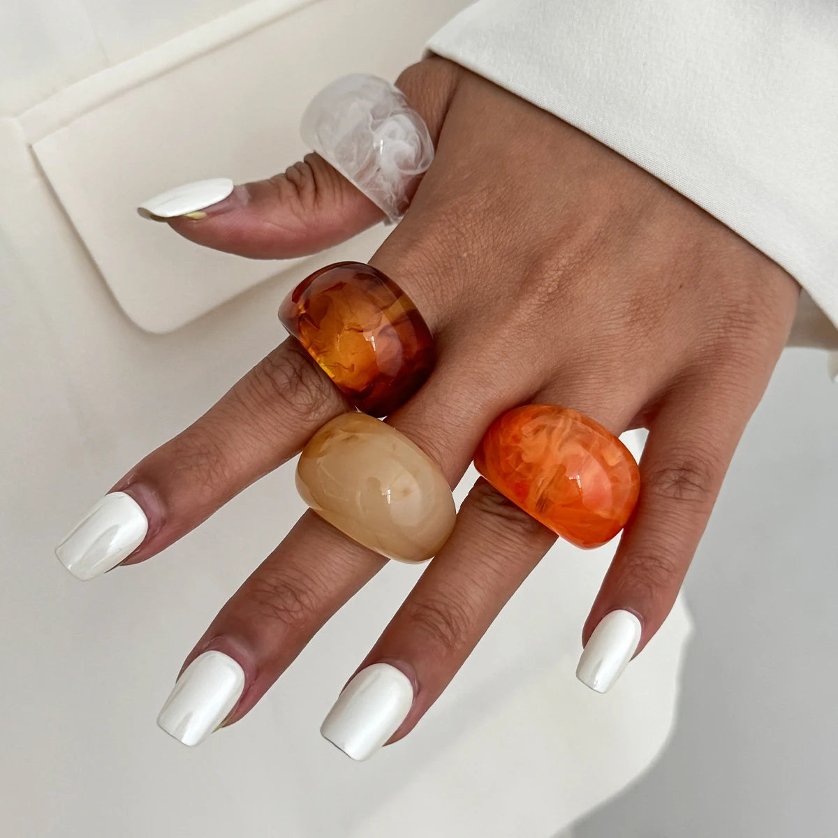 Salircon Y2K Korean Simple Resin Acrylic Rings Women Trendy Round Big Kpop Finger Knuckle Rings Aesthetic Jewelry Female Gifts