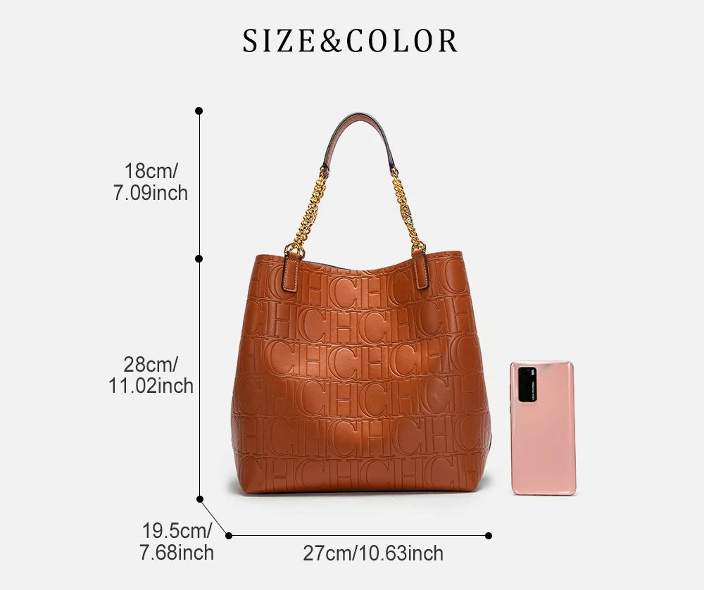 CH High Quality Solid Color Simple Style Women's Large Capacity Handbag Suitable Daily Commuting Fashionable Versatile