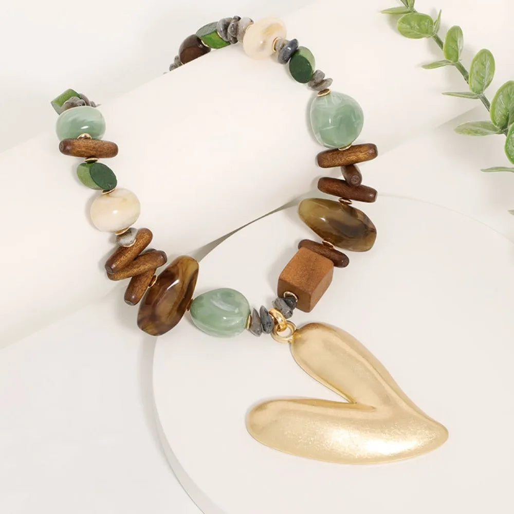 Bohemian Mixed Stone & Wood Bead Necklace for Women