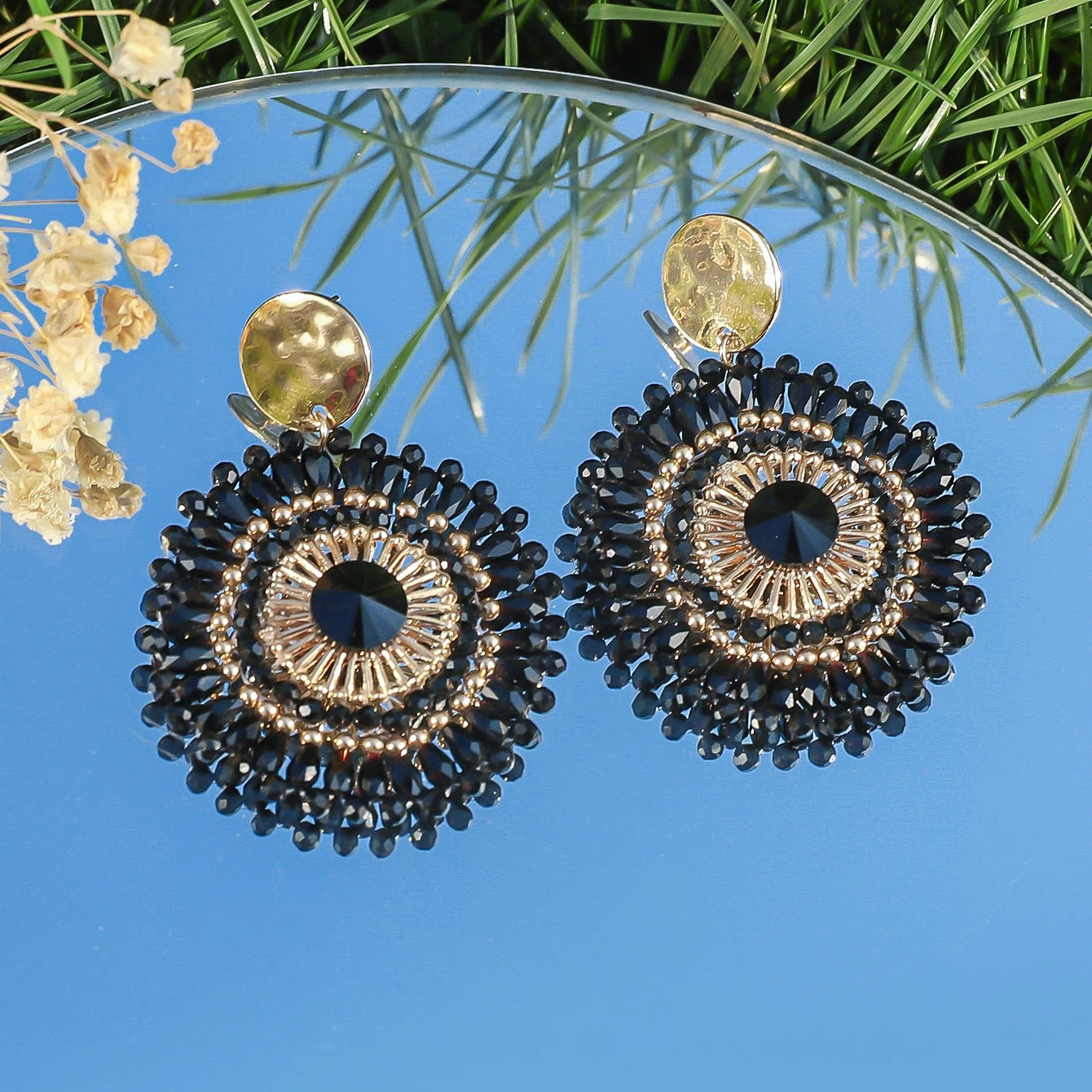 Bohemian Handmade Colorful Crystal Beads Flower Earrings for Women Trendy Ethnic Rhinestone Drop Earrings Summer Party Jewelry