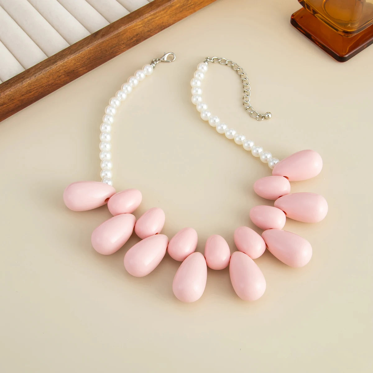 Salircon 5 Style Exaggerated Big Water Drop Resin Pendant Choker Necklace Women Boho Clavicle Chain Statement Mujer Jewelry Gift