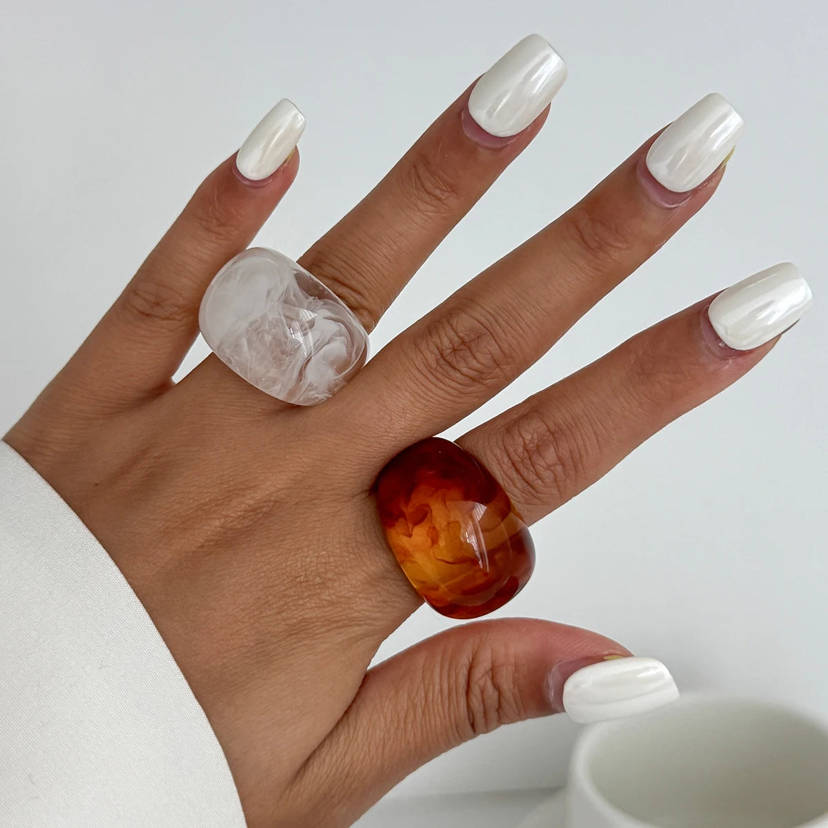 Salircon Y2K Korean Simple Resin Acrylic Rings Women Trendy Round Big Kpop Finger Knuckle Rings Aesthetic Jewelry Female Gifts