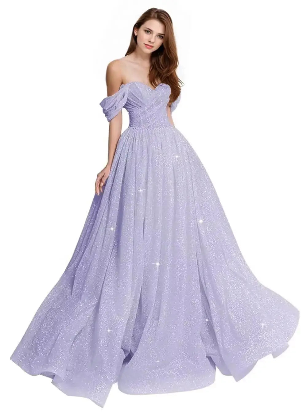 Sexy Long Ball Gown Party Evening Dresses Sparkly Tulle Prom Dress 2026 Off The Shoulder Formal Dresses for Women Glitter A Line