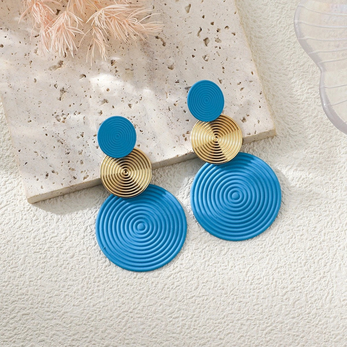 Trendy Stylish Dangle Earrings Trio Circle Design Daily Outfits Party Accessories Fashionable Stuff RED Orange Big Earrings