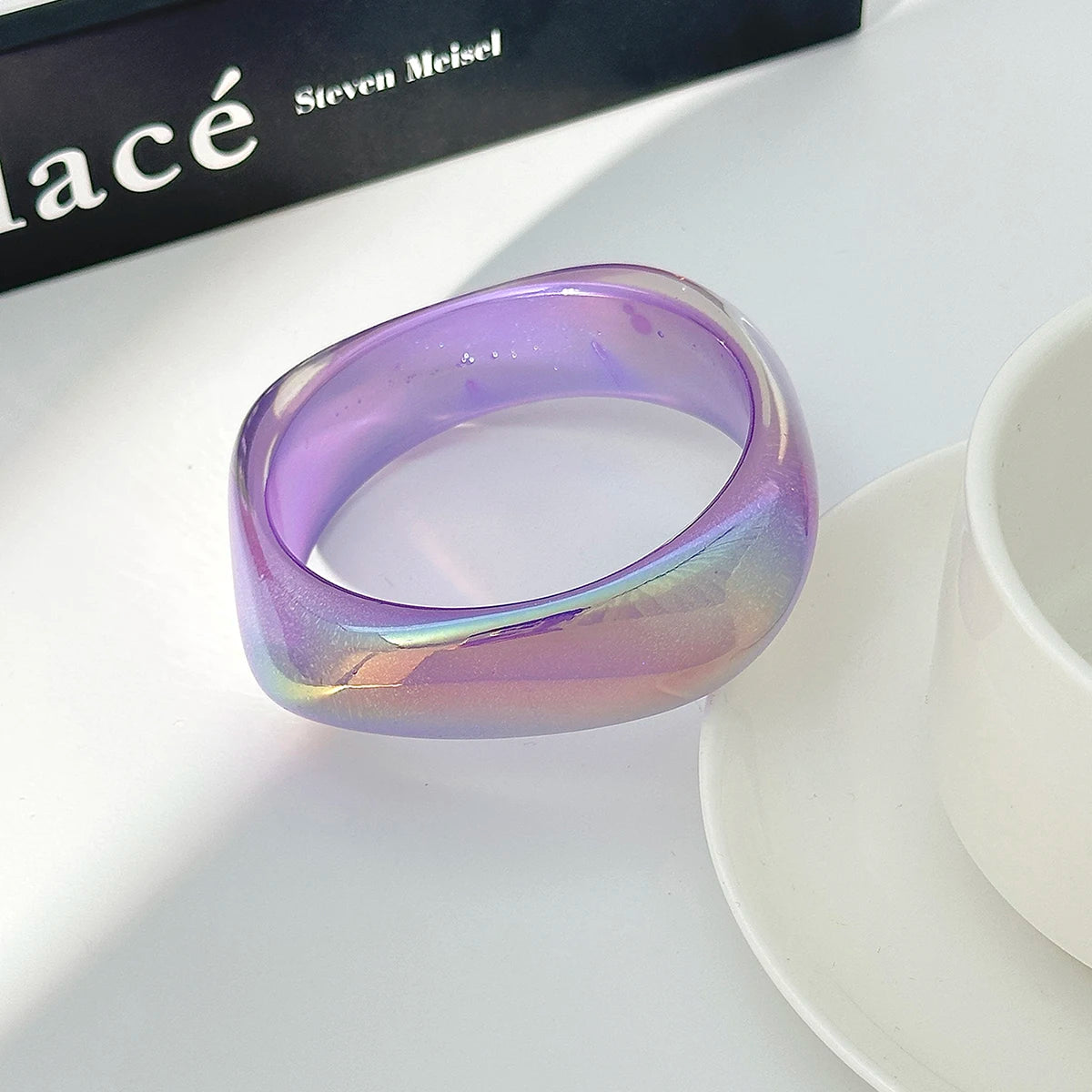 Salircon Fashion 7 Styles Colorful Transparent Resin Irregular Geometric Bangles Women Boho Chunky Wide Bracelets Jewelry Gifts